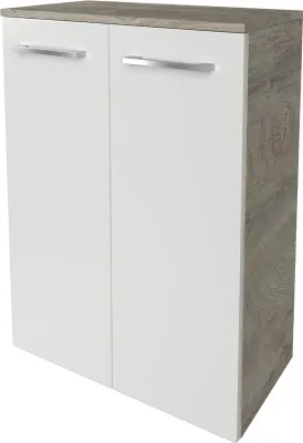 Produktbild von FACKELMANN Doppel-Midischrank B.STYLE / Badschrank mit gedämpften Scharnieren / Maße (B x H x T): ca. 60,2 x 82,6 x 32 cm / hochwertiger Schrank fürs Bad / 2 Türen / Korpus: Grau / Front: Weiß