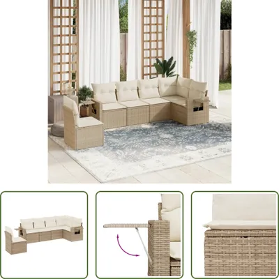 Produktbild von The Living Store 6-tlg. Garten-Sofagarnitur mit Kissen Beige Poly Rattan