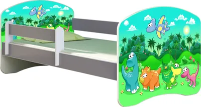 Produktbild von ACMA Jugendbett Kinderbett Junior-Bett Komplett-Set mit Matratze Lattenrost und Rausfallschutz Grau 30 Dino 180x80