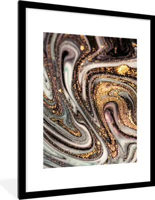 Produktbild von MuchoWow® Gerahmtes Poster Marmoroptik - Gold - Glitter - Luxus - Marmor - Weiß 60x80 cm - Poster mit Schwarzem Bilderrahmen Wandposter Rahmen Foto Bilder - Wohnzimmer - Dekorationen - Prämie