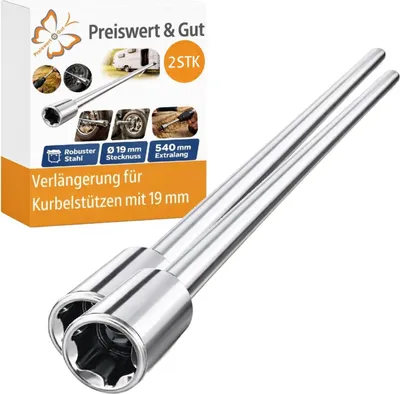 Produktbild von Wohnwagen Kurbel 2er Set für Akkuschrauber 540 mm Stahl Kurbelverlängerung mit 19 mm 6-Kant Steckaufnahme