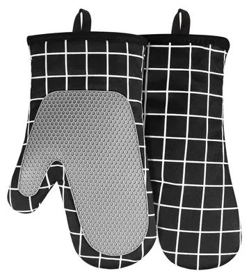 Produktbild von Ofenhandschuhe Hitzebeständig mit Silikon & Baumwollfutter Anti-Rutsch Schwarz 230°C