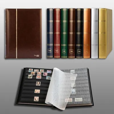 Produktbild von Prophila Collection 60 Schwarze Seiten Briefmarkenalbum Einsteckbuch Wattierter Brauner Einband