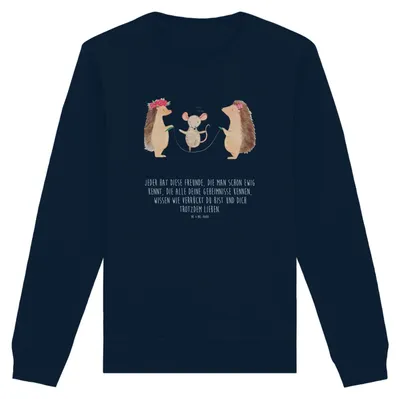Produktbild von Mr. & Mrs. Panda Baumwoll Pullover Igel Seilhüpfen Größe S - French Navy - Geschenk, Seilspringen, Sweater, Kinder, Sweatshirt, Bio, Maus, Lustige Sprüche, Kindergarten