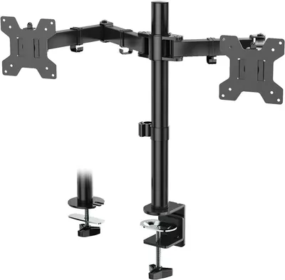 Image de Support double écran - Support de bureau - Travail ergonomique - Réglable en hauteur - Pour écrans jusqu'à 27 pouces - Noir