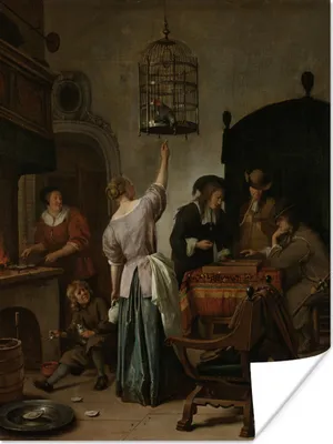 Produktbild von MuchoWow® Poster Der Papageienkäfig - Jan Steen 90x120 cm - Wohnzimmer