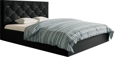 Produktbild von Polsterbett 180x200 Balma mit Bettkasten, Lattenrost - Kopfteil mit goldene Accessoires - Samt Schwarz