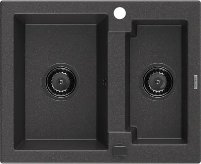 Produktbild von Mexen Carlos 1,5-Becken-Granitspüle 582 x 475 mm, Schwarz gesprenkelt, Siphon Schwarz - 6518581500-76-B
