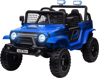 Produktbild von Elektro Kinderauto, 12 V 3-5 km/h Geländewagen mit Musikanschluss, Kinderfahrzeug mit 2,4G Fernbedienung, Scheinwerfer, Hupe, Elektrisches Kinderfahrzeug für Kinder 3-6 Jahre, Blau