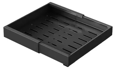 Zdjęcie produktu dla Półka do szuflad teleskopowa - Regulowany organizer do szafki kuchennej - Wysuwana, wymiary 43,5–68 x 42 x 7,5 cm - Stal węglowa, kolor czarny
