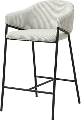 Immagine prodotto di Sedia da bancone IMANY – Velluto a coste grigio chiaro – Con braccioli – Piedi in metallo nero – Stile design/industriale