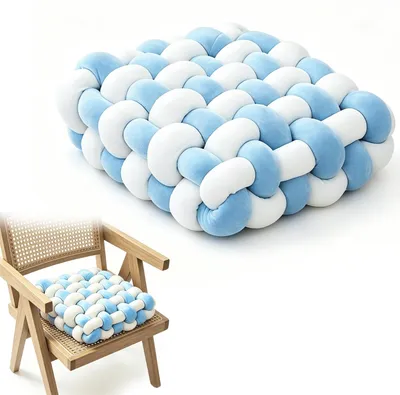Sitzkissen 40x40 cm, Baumwolle, Knopfkissen, weiß-blau