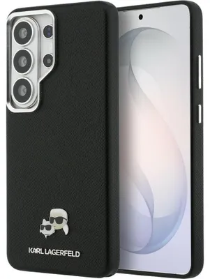 Produktbild von Handyhülle für Galaxy S26 Ultra, Karl Lagerfeld Saffiano Full Wrapped MagSafe, Schwarze mit Karl Lagerfeld und seiner Katze Choupette