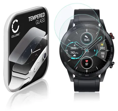 Image de 2x Protection d'écran en verre compatible avec Honor Magic Watch 2 (46mm) (2.5D, résistance 9H, 0,33mm, Full Glue) - protège écran montre connectée sport gps fitness