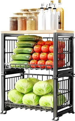 Produktbild von Famanu Obst- und Gemüsekorb mit 2 Ebenen - Schwarz