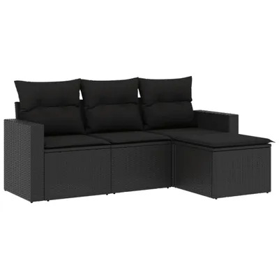 Produktbild von vidaXL 4-tlg. Garten-Sofagarnitur mit Kissen Schwarz Poly Rattan