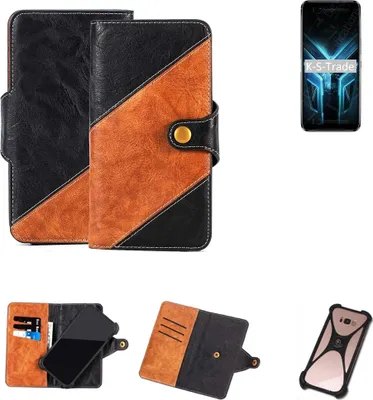 Produktbild von K-S-Trade Handyhülle Schutzhülle Bookstyle Case Wallet-Case kompatibel mit ZTE Blade V2020 5G Handy Cover Bumper Klapphülle schwarz hellbraun 1x