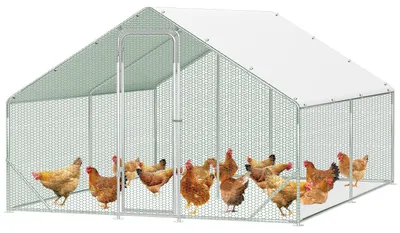 Obrázok produktu pre ISOISL vonkajší ohradený priestor pre slepice, rozmer 3 x 4 x 2 metre, plocha 12 m², sedlová strecha, oceľový rám s pozinkovanou povrchovou úpravou (25 mm), zelený plastový plot a biely ochranný plachtový kryt z polyetylénu (PE)