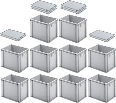 Produktbild von SuperSparSet 10x Eurobehälter mit geschlossenem Griff und Scharnierdeckel | HxBxT 32x30x40cm | 29 Liter | Grau | Eurobox, Transportbox, Transportbehälter, Stapelbehälter