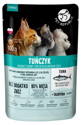 Produktbild von PET REPUBLIC Steril Fein gehackter Thunfisch in Soße - Nassfutter für Katzen - 100 g