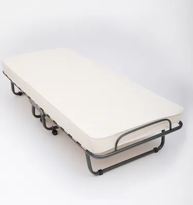 Zdjęcie produktu dla Składane łóżko The White Stone z materacem Waterfoam 80x190 cm, obrotowymi kółkami, zakrzywionymi listwami i ochronnym pokrowcem. Kompaktowe i łatwe do przenoszenia.