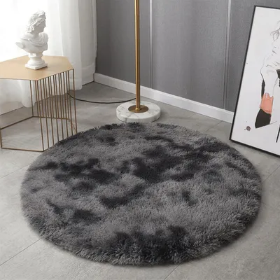 Zdjęcie produktu dla Dywan okrągły, gęsty, puszysty, miękki, ciemnoszary, średnica 60 cm