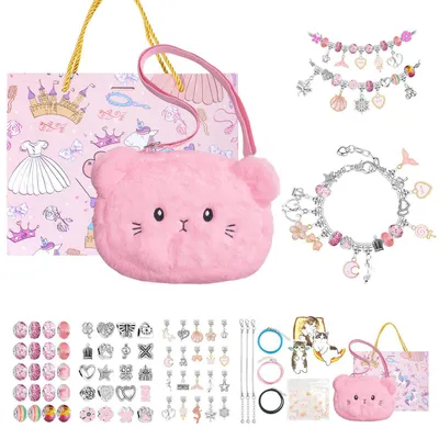 Produktbild von DIY Schmuck Basteln Mädchen, Schmuck Selber Machen Set, Armbänder Selber mit Umhängetasche, Rosa