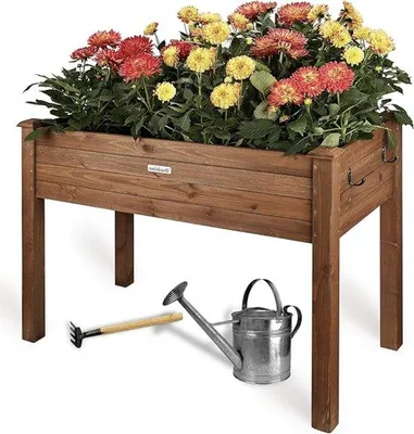 Image de Jardinière surélevée en bois, étroite et rectangulaire, avec toile anti-mauvaises herbes, pour balcon et terrasse – Jardinière à herbes aromatiques en bois