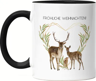 Produktbild von Fröhliche Weihnachten Tasse Schwarz Geschenkidee Rentier-Fans Reh-Kids Süßes Motiv für Weihnachten für Familie Freunde