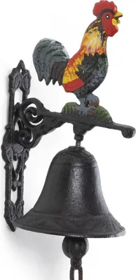 Produktbild von Moritz Türglocke Glocke Bunter Hahn blau Schwanz Huhn Eier Wandglocke Gartendeko Gusseisen Rustikal Antik Design Stil Retro Klingel