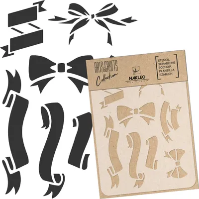 Produktbild von Malschablone für Handwerk A4 21x30cm, Schleife Banner Band Muster, Wiederverwendbare Kunststoff DIY & Scrapbooking Zeichenschablone