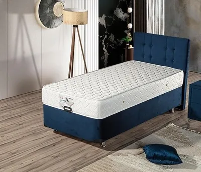Obrázek produktu pro Modrá postel s matrací z textilu a nerezové oceli