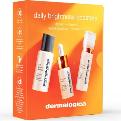 Productafbeelding van Biolumin-C Serum 10 ml / Biolumin-C Hydraterende Crème 15 ml / Dagelijkse Glycolzuigreiniger 30 ml. Dermalogica Daily Brightness Boosters huidverzorgingsset