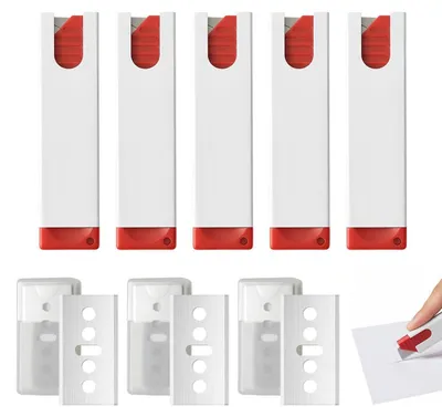 Obrázok produktu pre 5 mini bezpečnostných nožov s automatickým zasúvaním a vysúvaním čepele a 30 náhradných čepelí