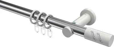 Produktbild von Interdeco Gardinenstange / Vorhangstange Chrom / Weiß, Typ Platon Zoena (Glitzerzylinder), 20 mm Ø 1-läufig, 120 cm