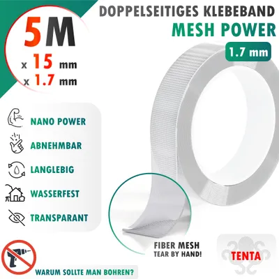 Produktbild von Doppelseitiges Klebeband 5m x 15mm x 1.7mm - TENTA Mesh Power