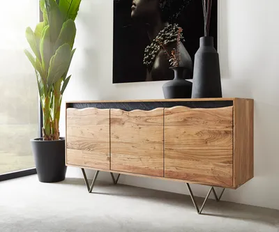 Produktbild von DELIFE Sideboard Stonegrace 147x45 cm Akazie Natur 3 Türen Baumkante
