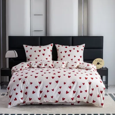 Produktbild von Bettwäsche - 135x200 cm - Bettbezug und Kissenbezügen Set - Weiß - Rote Herzen - Mikrofaser Baumwolle - 1 Kissenbezug 70x80 cm