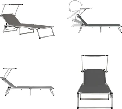 Produktbild von vidaXL Klappliege mit Sonnenschutz Aluminium und Textiline Grau - Gartenliege - Gartenliegen - Sonnenliege - Sonnenliegen