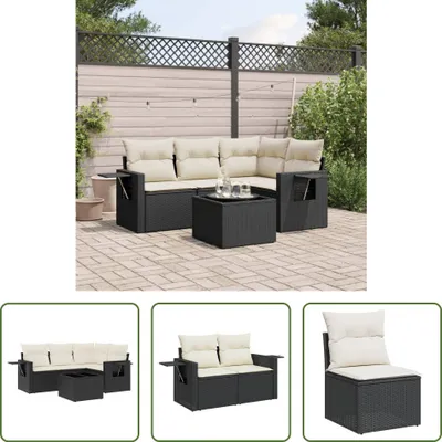 Produktbild von The Living Store 5-tlg. Garten-Sofagarnitur mit Kissen Schwarz Poly Rattan