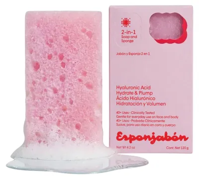 Image de Éponge nettoyante, acide hyaluronique, nettoyant et hydratant, savon en barre pour le massage, pour le visage et le corps, 120 g