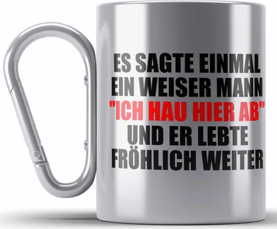 Produktbild von Trendation - Jobwechsel Edelstahl Tasse Karabiner Geschenk Kollege Lustig Abschiedsgeschenk Sprüche - Ich Hau Hier Ab (Silber)