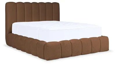 Image de Lit rembourré CHLOE 160x200 cm - avec coffre de lit, lit double avec espace de rangement et sommier à lattes, aspect boxspring, lit sans matelas, chambre à coucher - Marron