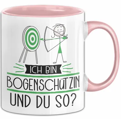 Produktbild von Bogenschützin Tasse Geschenk Ich Bin Bogenschützin Und Du So Geschenkidee Lustiger Spruch Becher (Rosa)