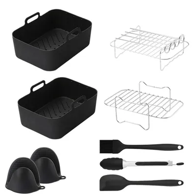 Produktbild von Heißluftfritteuse Zubehör Set Doppelkorb, Silikonformen & Spieße, 20cm Hitzebeständig, Spülmaschinenfest & BPA-frei, Vielseitig