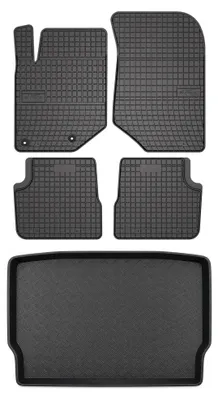 Image de Tapis en caoutchouc + bac de coffre pour Peugeot 208 II 2019- (roue galette) – 5 pièces, noirs, sur mesure