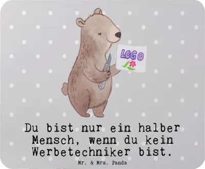 Produktbild von Mr. & Mrs. Panda Mauspad Werbetechniker Herz - Grau Pastell - Geschenk, mousematte, mausteppich, Mousepad, Mouse Pad, pc mausunterlage