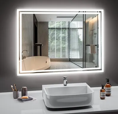 Produktbild von PESENXAN Spiegel mit Beleuchtung, Badezimmer Spiegel mit 3 Lichtfarben Dimmbar, Antibeschlag, Touch-Schalter und Speicherfunktion, Badspiegel mit Beleuchtung 80x60cm