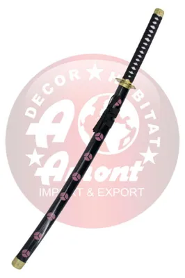 Zdjęcie produktu dla Katana S2222 Zoro Shusui by One Nieoficjalna replika 100 cm ostrze z czarnej stali, mangowe z czarnym sznurkiem z uchwytem.
