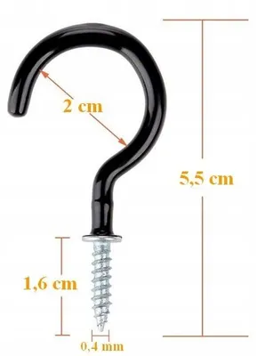 Produktbild von Schwarzer metallischer Ösenhaken zum Eindrehen 5,5 cm